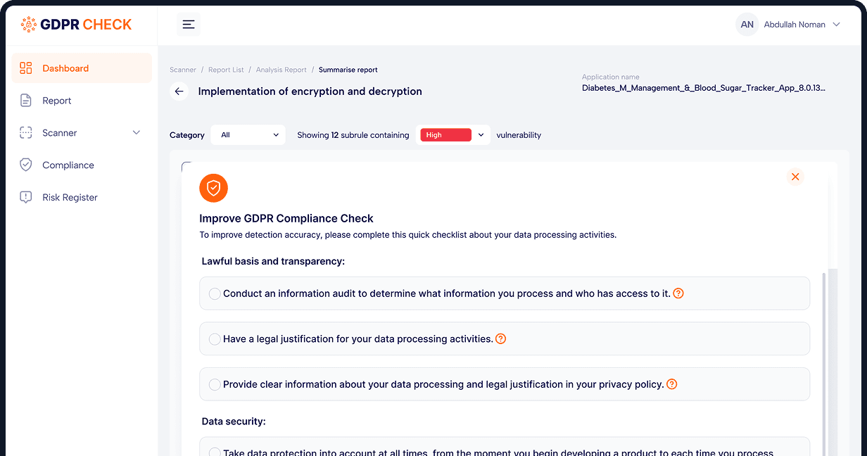 GDPR Compliance Check Dashboard